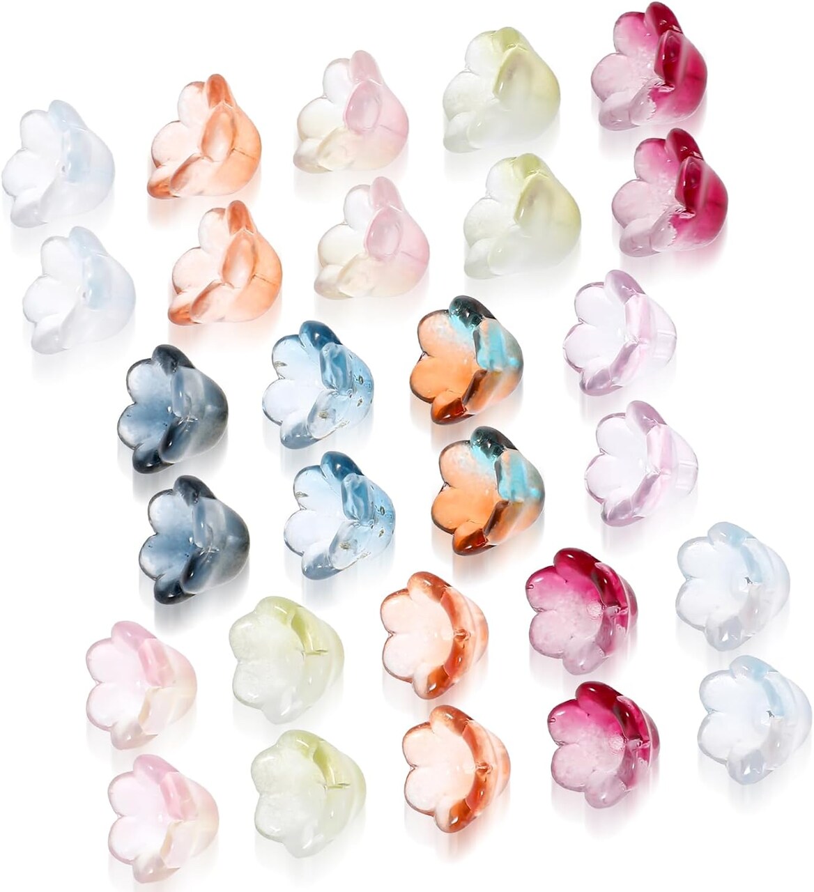 100pcs Glass Bell Flower Beads Rainbow Mix Czech Flower Beads Glass Beads